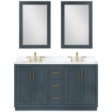 Gazsi 60" Free Standing Double Basin Vanity Set with Cabinet, Stone Composite Vanity Top, and Framed Mirror