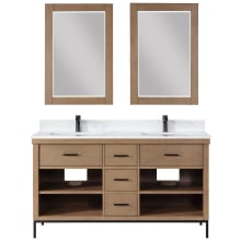 Kesia 60" Free Standing Double Basin Vanity Set with Cabinet, Stone Composite Vanity Top, and Framed Mirror