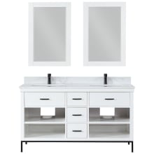 Kesia 60" Free Standing Double Basin Vanity Set with Cabinet, Stone Composite Vanity Top, and Framed Mirror