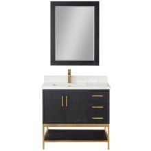 Wildy 36" Free Standing Single Basin Vanity Set with Cabinet, Stone Composite Vanity Top, and Framed Mirror