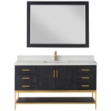 Wildy 60" Free Standing Single Basin Vanity Set with Cabinet, Stone Composite Vanity Top, and Framed Mirror