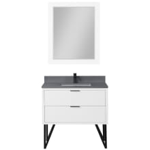 Helios 36" Free Standing Single Basin Vanity Set with Cabinet, Stone Composite Vanity Top, and Framed Mirror