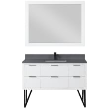 Helios 48" Free Standing Single Basin Vanity Set with Cabinet, Stone Composite Vanity Top, and Framed Mirror
