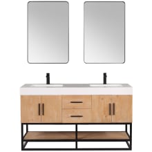Bianco 60" Free Standing Double Basin Vanity Set with Cabinet, Stone Composite Vanity Top, and Framed Mirror