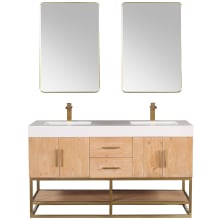 Bianco 60" Free Standing Double Basin Vanity Set with Cabinet, Stone Composite Vanity Top, and Framed Mirror