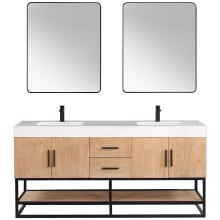 Bianco 72" Free Standing Double Basin Vanity Set with Cabinet, Stone Composite Vanity Top, and Framed Mirror