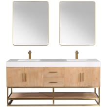 Bianco 72" Free Standing Double Basin Vanity Set with Cabinet, Stone Composite Vanity Top, and Framed Mirror
