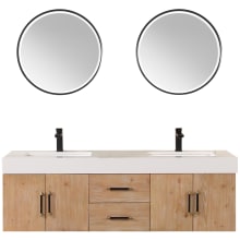 Corchia 60" Wall Mounted Double Basin Vanity Set with Cabinet, Stone Composite Vanity Top, and Framed Mirror