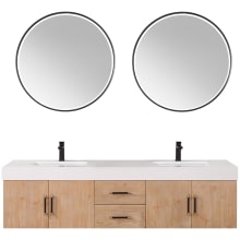 Corchia 72" Wall Mounted Double Basin Vanity Set with Cabinet, Stone Composite Vanity Top, and Framed Mirror