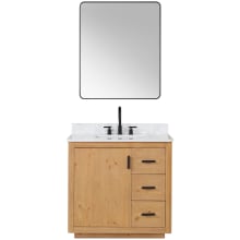 Perla 36" Free Standing Single Basin Vanity Set with Cabinet, Stone Composite Vanity Top, and Framed Mirror