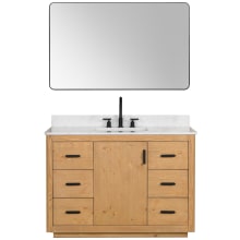 Perla 48" Free Standing Single Basin Vanity Set with Cabinet, Stone Composite Vanity Top, and Framed Mirror