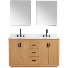 Perla 60" Free Standing Double Basin Vanity Set with Cabinet, Stone Composite Vanity Top, and Framed Mirror