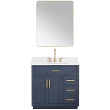 Gavino 36" Free Standing Single Basin Vanity Set with Cabinet, Stone Composite Vanity Top, and Framed Mirror