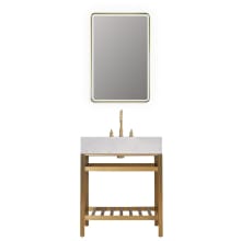 Merano 30" Rectangular Stone Composite Console Bathroom Sink with Overflow and 3 Faucet Holes at 8" Centers - Includes Mirror