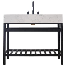 Merano 42" Rectangular Stone Composite Console Bathroom Sink with Overflow and 3 Faucet Holes at 8" Centers