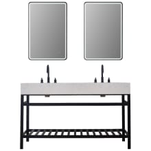 Merano 60" Rectangular Stone Composite Console Bathroom Sink with Overflow and 3 Faucet Holes at 8" Centers - Includes Mirror