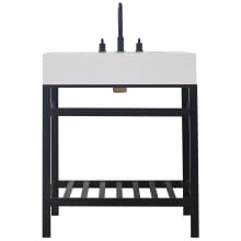 Edolo 30" Rectangular Stone Composite Console Bathroom Sink with Overflow and 3 Faucet Holes at 8" Centers