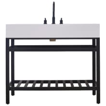 Edolo 42" Rectangular Stone Composite Console Bathroom Sink with Overflow and 3 Faucet Holes at 8" Centers