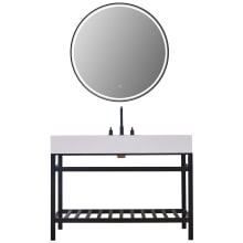 Edolo 48" Rectangular Stone Composite Console Bathroom Sink with Overflow and 3 Faucet Holes at 8" Centers - Includes Mirror