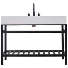 Edolo 48" Rectangular Stone Composite Console Bathroom Sink with Overflow and 3 Faucet Holes at 8" Centers