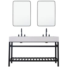Edolo 60" Rectangular Stone Composite Console Bathroom Sink with Overflow and 3 Faucet Holes at 8" Centers - Includes Mirror