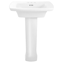 Edgemere 25" Fireclay Pedestal Bathroom Sink with 3 Faucet Holes at 4" Centers and Overflow