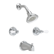 Double Handle Tub and Shower Valve with Porcelain Lever Handles, Single Function Shower Head and Diverter Tub Spout from the Hampton Collection