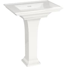 Town Square S 30" Rectangular Fireclay Pedestal Bathroom Sink with Overflow and 3 Faucets Holes at 8" Centers