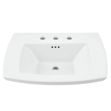 Edgemere 25" Fireclay Pedestal Bathroom Sink with 3 Faucet Holes at 8" Centers and Overflow - Less Pedestal