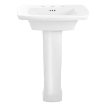 Edgemere 25" Fireclay Pedestal Bathroom Sink with 3 Faucet Holes at 8" Centers and Overflow