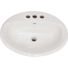 Aqualyn 20-3/8" Drop In Porcelain Bathroom Sink with 3 Holes Drilled at 8" Centers