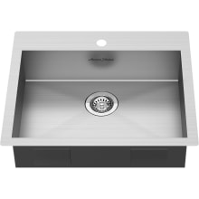 Edgewater 25" Drop In or Undermount Single Basin Stainless Steel Kitchen Sink with Basket Strainer, Basin Rack, and Sound Dampening Technology