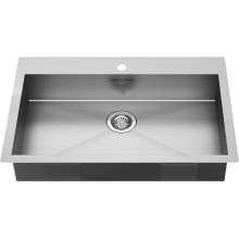 Edgewater 33" Drop In or Undermount Single Basin Stainless Steel Kitchen Sink with Basket Strainer, Basin Rack, and Sound Dampening Technology