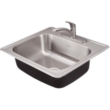 Colony 25" Single Basin Stainless Steel Kitchen Sink for Drop In Installations with Three Faucet Holes - Stainless Steel Faucet and Drain Included