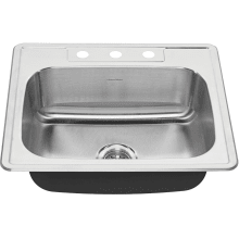 Colony 25" Single Basin Stainless Steel Kitchen Sink for Drop In Installations with Three Faucet Holes - Drain Included