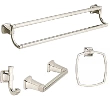 Townsend 4 Piece Bathroom Package with 24" Double Towel Bar, Robe Hook, Towel Ring, and Toilet Paper Holder