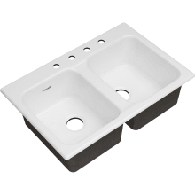 Quince 32-7/8" Drop In Double Basin Cast Iron Kitchen Sink with Four Faucet Holes