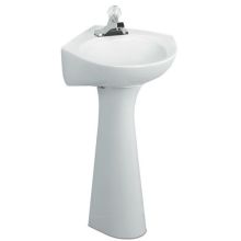 Cornice Pedestal Bathroom Sink with Pedestal, 4" Centers, 15-1/2" Length and Overflow