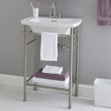 25" Fireclay Console  Bathroom Sink with 4" Faucet Centers and Polished Chrome Lavatory Console