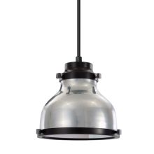Madison 9" Wide Single Light Pendant with Black Hanging Cord and Madison Shade and Clear Lens