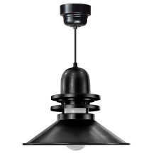 Easy Order RLM 18" Wide Single Light LED Pendant with Black Hanging Cord and Orbitor Shade and Ballast Canopy