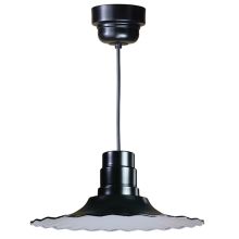 Easy Order RLM 16" Wide Single Light LED Pendant with Black Hanging Cord and Scallop Edged Radial Shade and Ballast Canopy