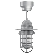 Easy Order RLM 10" Wide Single Light LED Mini Pendant with Black Hanging Cord and Vapor Tight Glass Shade and Glass Guard and Ballast Canopy