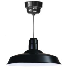 Easy Order RLM 18" Wide Single Light LED Pendant with Black Hanging Cord and Warehouse Reflector Barn Style Shade and Ballast Canopy