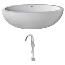 Lusso 75-1/2" Stone Composite Free Standing Soaking Tub with Kros Series Tub Filler and Handshower