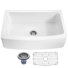 Prisma 36" Farmhouse Single Basin Solid Surface Kitchen Sink with Basket Strainer