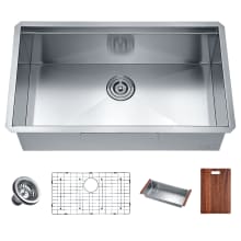 Aegis 30" Undermount Single Basin Stainless Steel Kitchen Sink with Basket Strainer, Colander, Cutting Board and Basin Rack