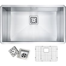 Vanguard 30" Undermount Single Basin Stainless Steel Kitchen Sink with Basin Rack and Basket Strainer Included