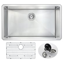 Vanguard 32-3/4" Single Basin Stainless Steel Kitchen Sink for Undermount Installations - Basin Rack and Basket Strainer Included