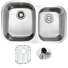 Moore 32" Double Basin 16 Gauge Stainless Steel Undermount Kitchen Sink - Includes Basin Rack and Basket Strainer